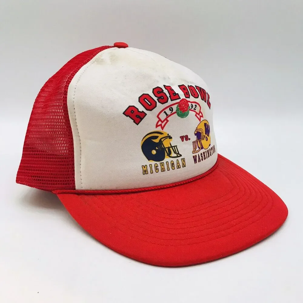 Vtg. Rose Bowl 1992 Ball Cap Michigan Washington NCAA Otto Snapback Foam Braid